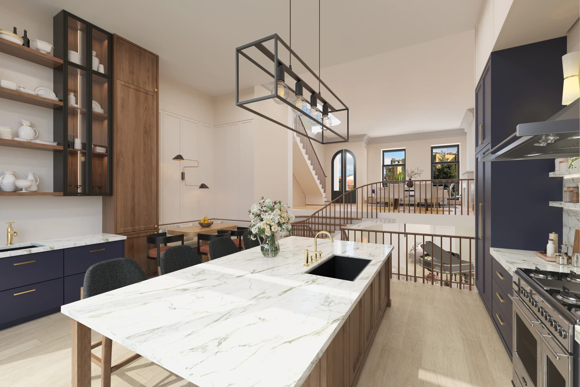 Luxury Kitchen Design - Elegant kitchen with marble countertops, custom cabinetry, and premium finishes for upscale residential developments