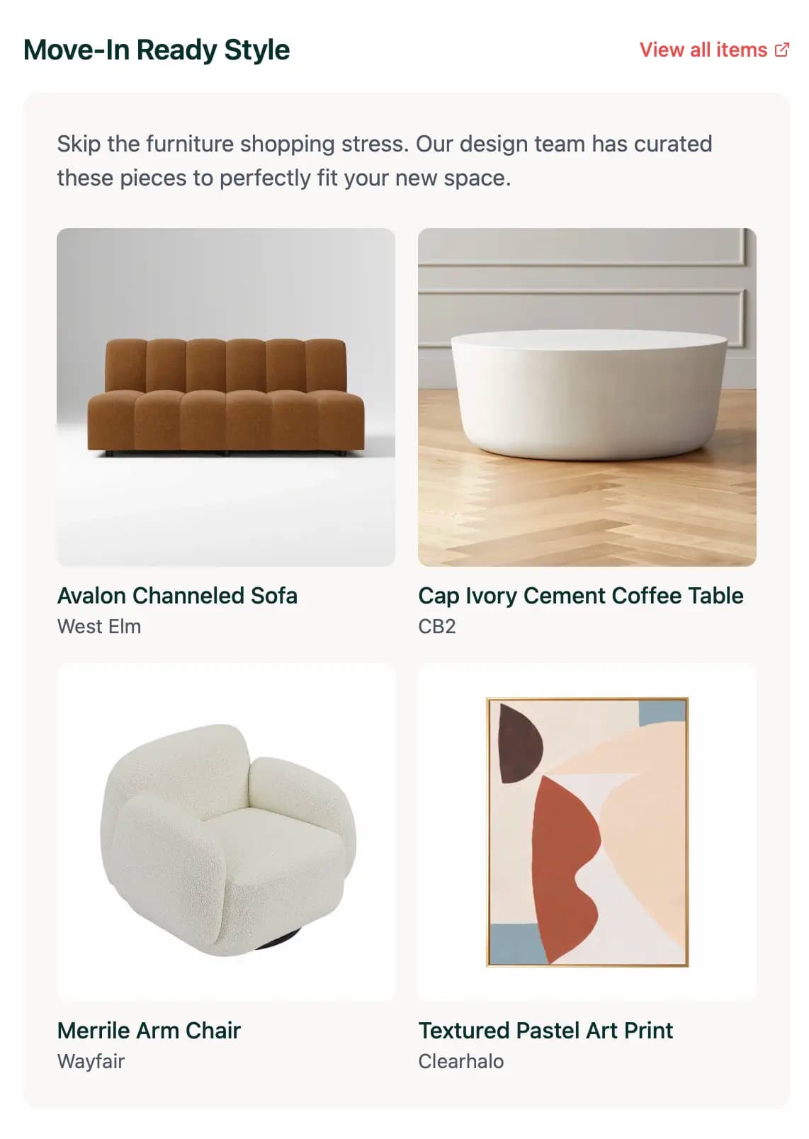 Shoppable furniture feature